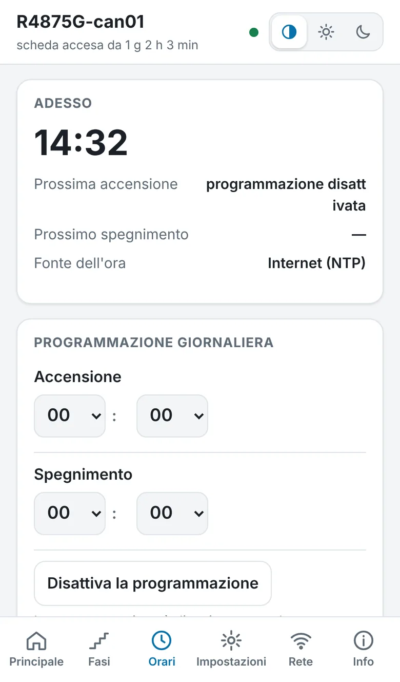 Scheda Orari con accensione e spegnimento programmati