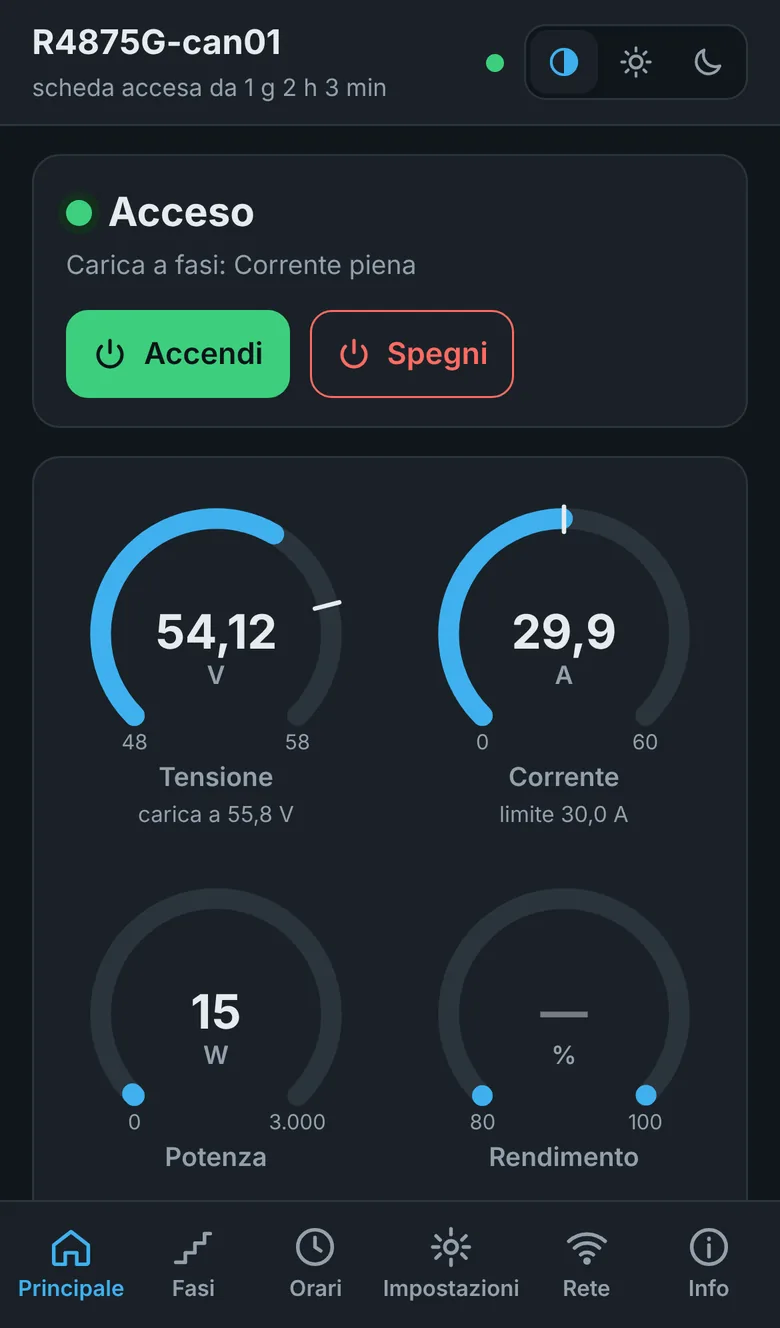 Pagina principale con il tema scuro